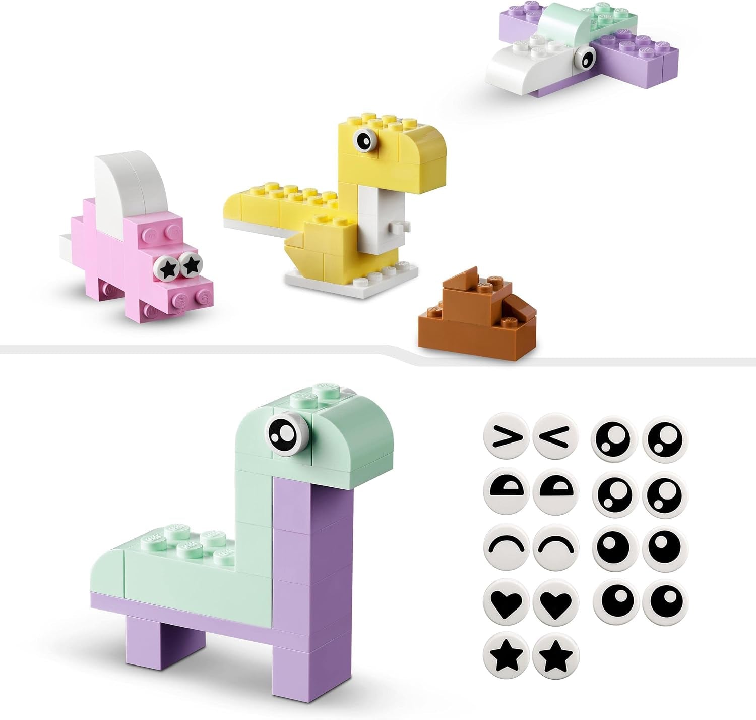 LEGO 11028 Classic Pastel Kreativbauset, Ziegelbox, Konstruktionsspielzeug für Mädchen und Jungen ab 5 Jahren mit Modellen; Eis, Dinosaurier, Katze und mehr Bausätze Besuchen Sie den LEGO-Store