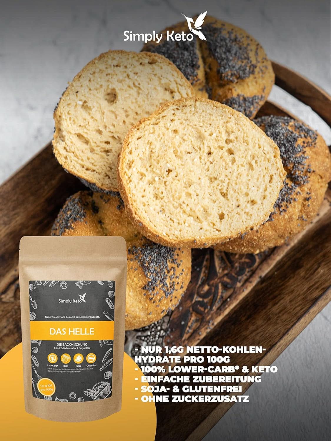 Simply Keto The Light Lower Carb* Brot, Mischung für glutenfreies Brot, 260 Gramm Kitchen Naty Shop