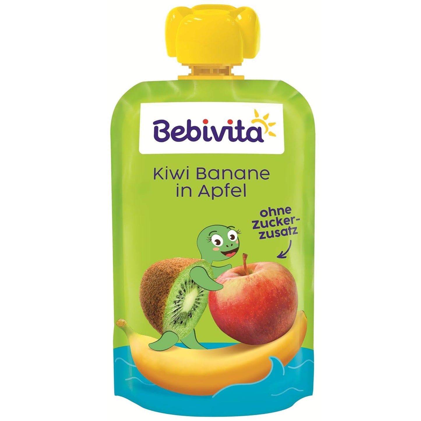Kiwi-Bananen in Apfel-Quetschie (6 x 120g), ohne Zuckerzusatz, glutenfrei, ideal für unterwegs und selbständiges Snacken