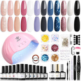 Modelones 35-teiliges Gel-Nagellack-Set, UV-Nagellack-Set mit 48-W-Lampe, Nude-Braun-Weiß-Rosa-Gel-Nagellack-Set, UV-Gel-Nagellack-Set mit Top Coat Base, Nagelstudio-Set