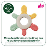 nip – Beißring | Nachhaltiger Beißring für Babys ab 3 Monaten, hergestellt aus über 65 % natürlichen Rohstoffen. Zur sanften Massage von Zahnfleisch, Zunge und Zähnen | Rot/Grün/Orange