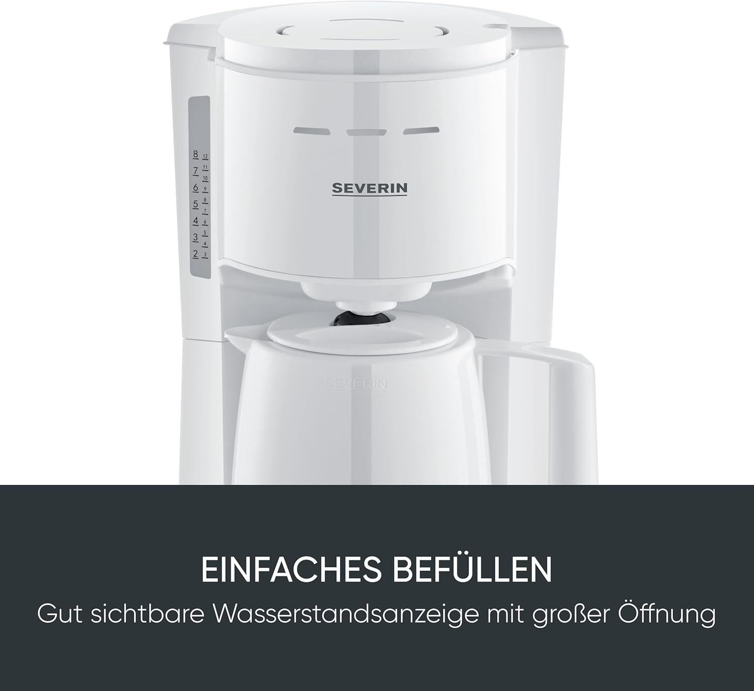 Severin Espressomaschine mit Filter und 2 Thermokannen, Espressomaschine mit Deckel, tropffreies Ausgießen, lange Temperaturhaltung, automatische Abschaltung, 1000 W, ca. 1 Liter, weiß, KA 9309
