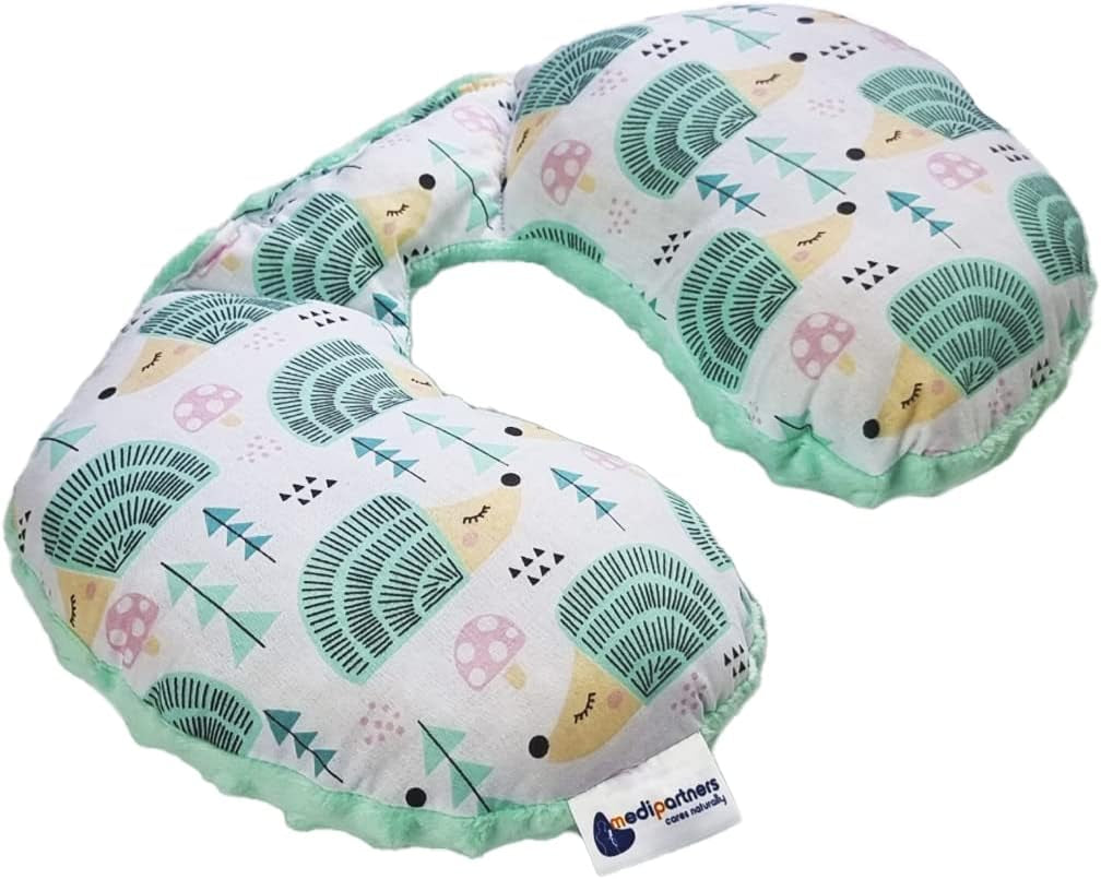 Medi Partners Baby-Nackenkissen, Nackenstütze, 100 % Baumwolle/Minky, Baby-Nackenkissen für Auto, Kinderwagen, Reisen, Reisen, Schlafen, Nackenkissen, Schlummerrolle (REH mit grauem Minky), orthopädische Zervikalkissen, Naty Shop, Mint-Igel mit Minky-Mint