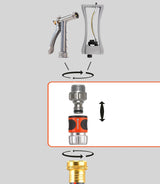 Gardena 39042-M Metall-Schnellkupplungs-Starterset für Gartenschläuche, Schnellkupplungen und Zubehör in Sekundenschnelle, 4-teilig, inklusive auslaufsicherer Adapter für Stecker und Steckdose