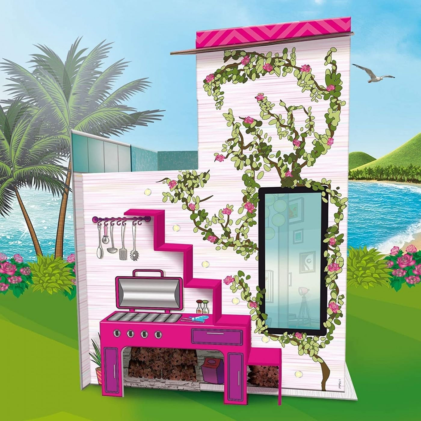 Lisciani – Puppenhaus – Barbie-Ferienvilla mit Puppe – Fantastisches Spiel – Papphaus zum Zusammenbauen und Dekorieren – Kreative Freizeit – Für Mädchen ab 4 Jahren Naty Shop Puppenhäuser