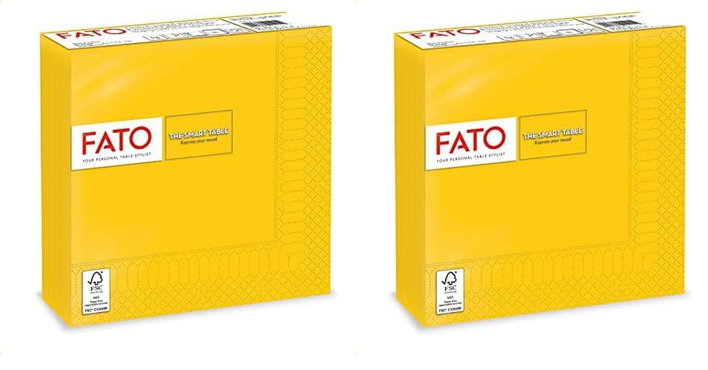 , Einweg-Papierservietten, ideal für zwanglose Mittagessen und Buffets, Packung mit 50 Servietten, Größe 33 x 33, 4-fach gefaltet, 2-lagig, gelb, 100 % reines Zellulosepapier, FSC-zertifiziert