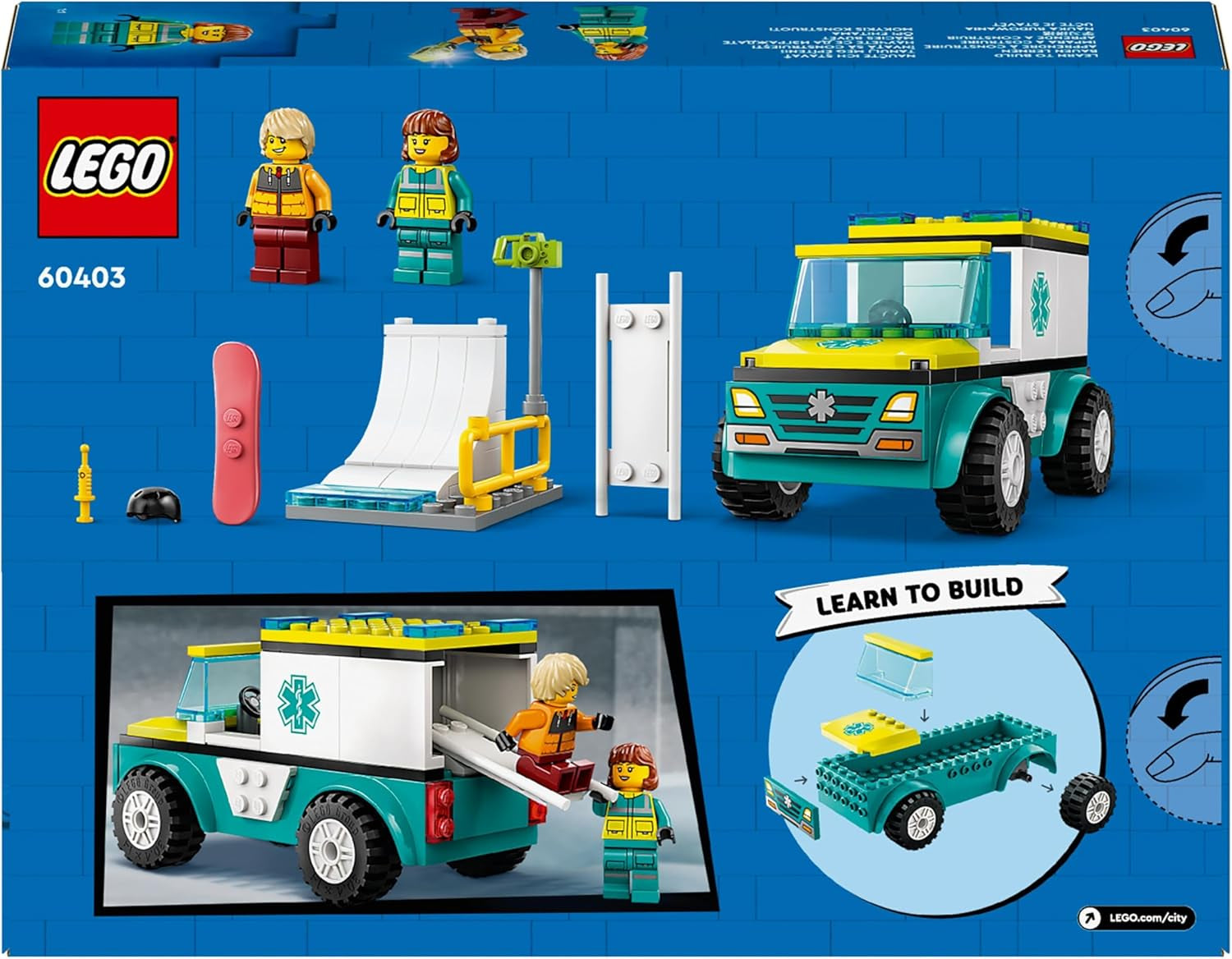 LEGO City Krankenwagen und Snowboarder, Krankenwagen-Spielset mit Spielzeugauto und 2 Minifiguren, Snowboarder- und Sanitäterfigur, fantasievolles Geschenk für Jungen und Mädchen ab 4 Jahren 60403 Bausets Besuchen Sie den LEGO-Store