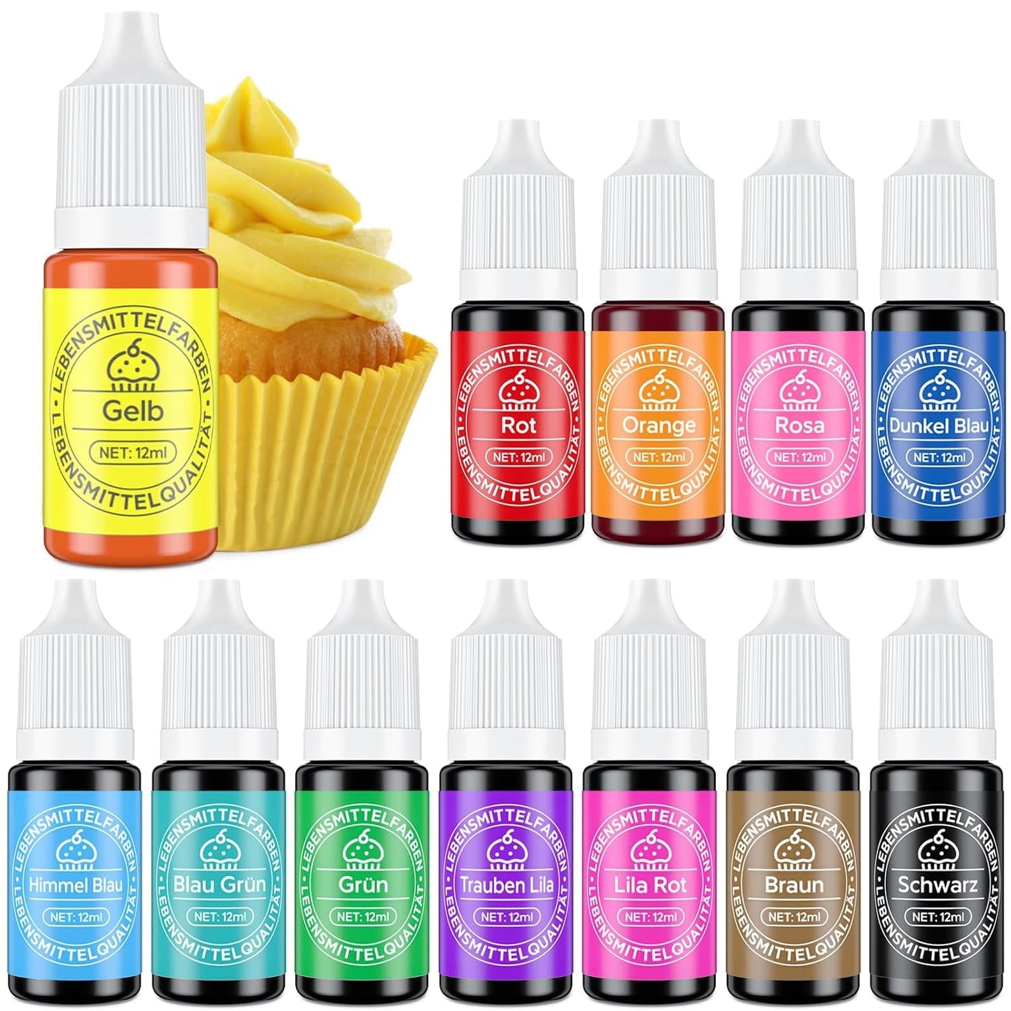 Flüssiges Lebensmittelfarbset 12 x 12 ml Naty Shop Standardtitel