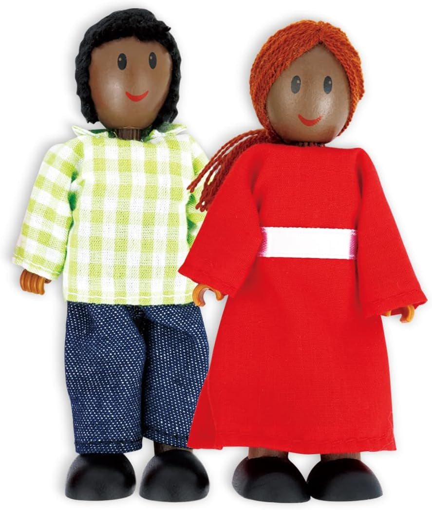 Hape Doll Family – 6-teiliges Puppenhaus-Zubehörset aus dunklem Leder mit Holz- und Stofffiguren, Rollenspiel, Lernspielzeug, interaktives Lernspielzeug für Kinder ab 3 Jahren