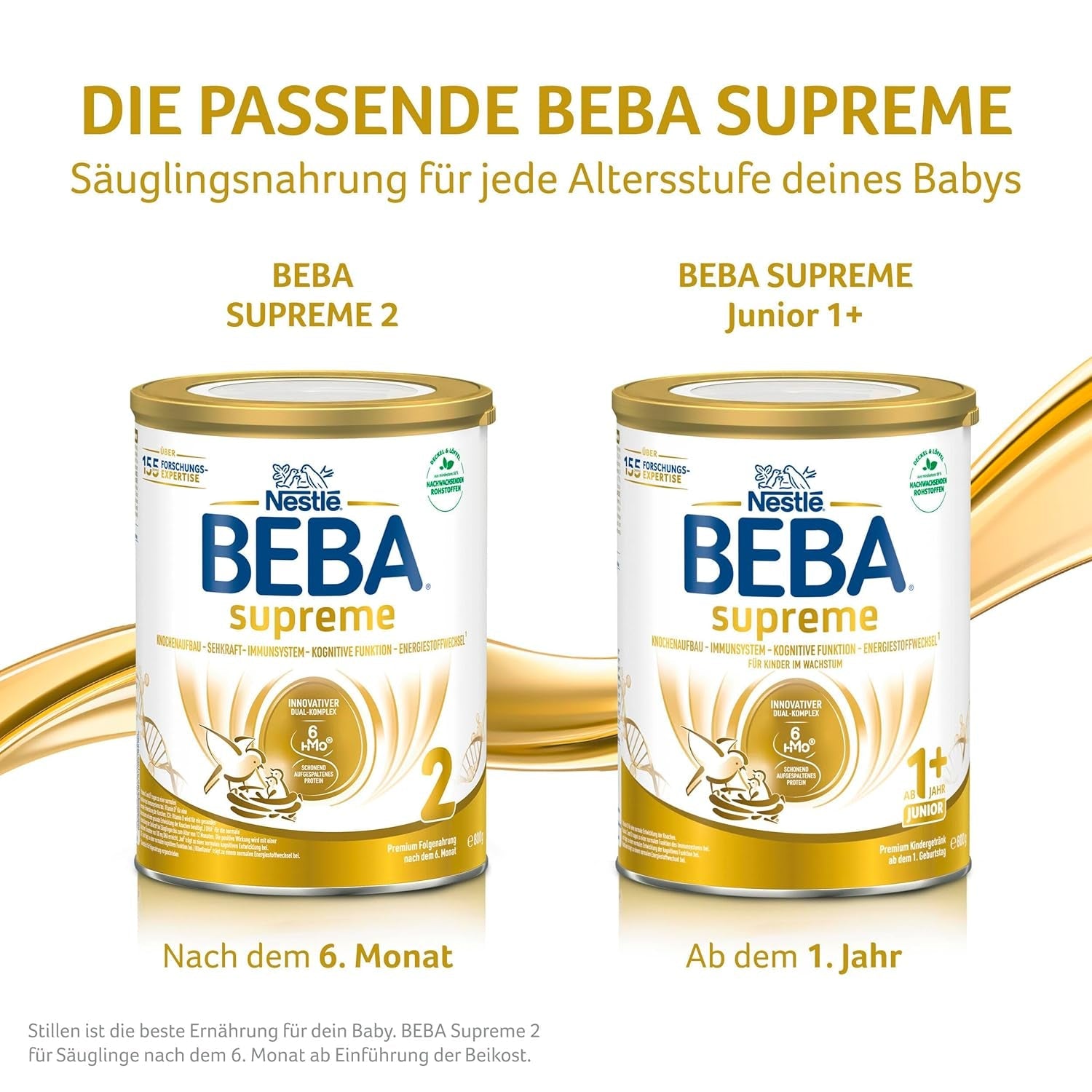 BEBA SUPREME JUNIOR 1 Plus – Getränk für Kinder ab 1 Jahr, mit Komplex 6 HMO, laktosefrei, palmölfrei, fischölfrei, Nahrung für Kleinkinder, Babymilchpulver, 6er Pack (6 x 800g)