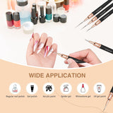Nagelpinsel, 5-teilig, Nagelkonturpinsel, Maldesign-Pinsel-Set, Nagelpunkt-Zeichenwerkzeug für lange Linien, dünne Details, feines Zeichnen in der Größe 6/9/12/15/18 mm, Schwarz