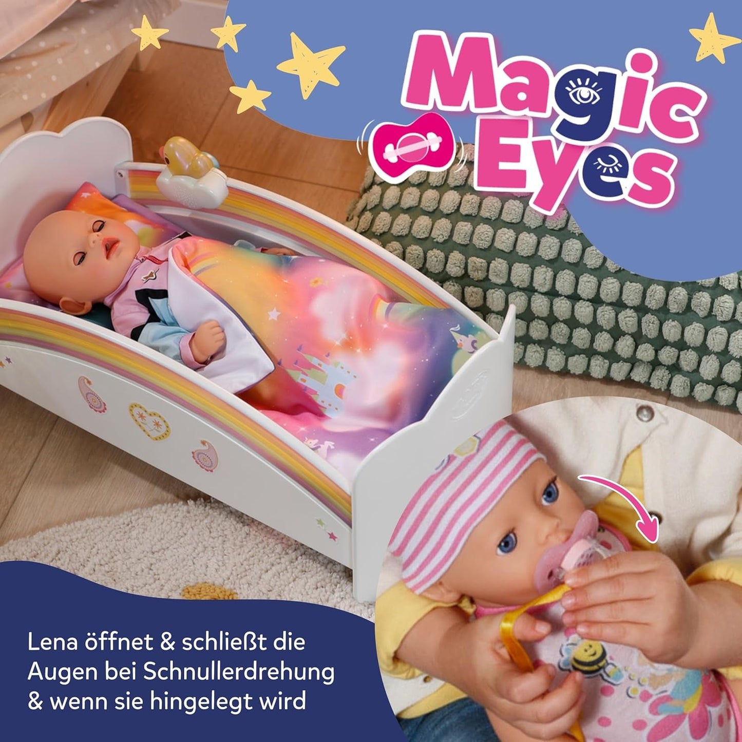 BABY Born Lena (Mädchen) – Babypuppe 36 cm – 7 Funktionen, inklusive Zubehör und Matratze – Funktioniert komplett ohne Batterien – Geeignet für Kleinkinder ab 1 Jahr