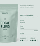 Incapto Ganze Entkofeinierte Kaffeebohnen | Ohne Chemikalien | Mischung aus 100% Arabica-Kaffee aus Brasilien | Ungemahlene Espressobohnen | Schweizer Wasser entkoffeinierter Kaffee, Packung 500g