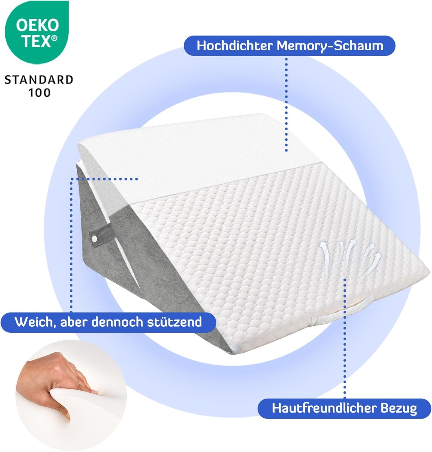 Verstellbares Keilkissen für Kinder, hochdichtes Schaumstoff-Lesekissen für Bett und Sofa, ergonomisches Bettkeil-Kopfkissen für Schlaf-Reflux-Apnoe, Beinkissen/Rückenkissen zum Spielen und Lesen (weiß und grau)