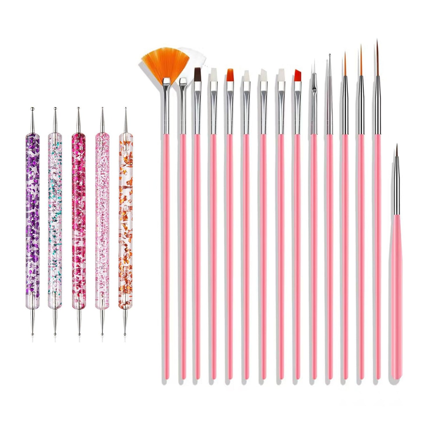 Nail Art Pinsel Set, 20 Stück Nageldesign Malerei Pinsel, Professionelle Nail Art Design Pinsel, Nail Fine Liner Pinsel, Pink