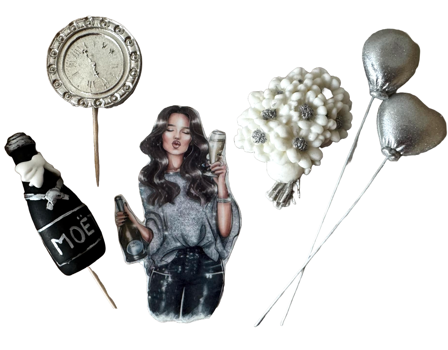 Set mit 6 essbaren Dekorationen aus Zuckerpaste, Schöne Dame, Partydekorationen von Naty Shop Zuckerpaste