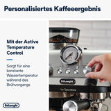 De'Longhi La Specialista Arte EC9155.MB Siebträger-Espressomaschine mit Mahlwerk, 8 Mahlgradeinstellungen, 15 bar Druck, 3 Temperatureinstellungen, Milchaufschäumer, 1550 W, 1,7 l Tank, Edelstahl/Schwarz, inklusive Barista-Kit