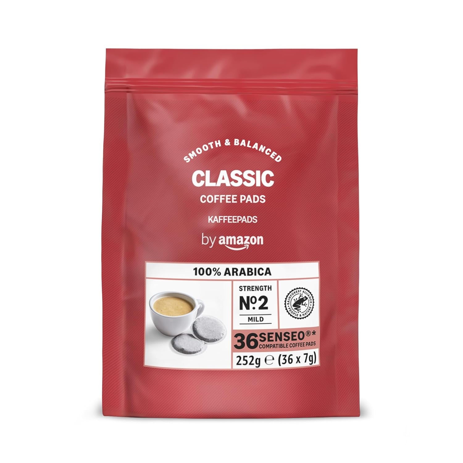 von Amazon Klassische Kaffeepads aus 100% Arabica, geeignet für Senseo-Maschinen, 36 Stück (1 Packung mit 36 ​​Stück) – Rainforest Alliance-zertifiziert
