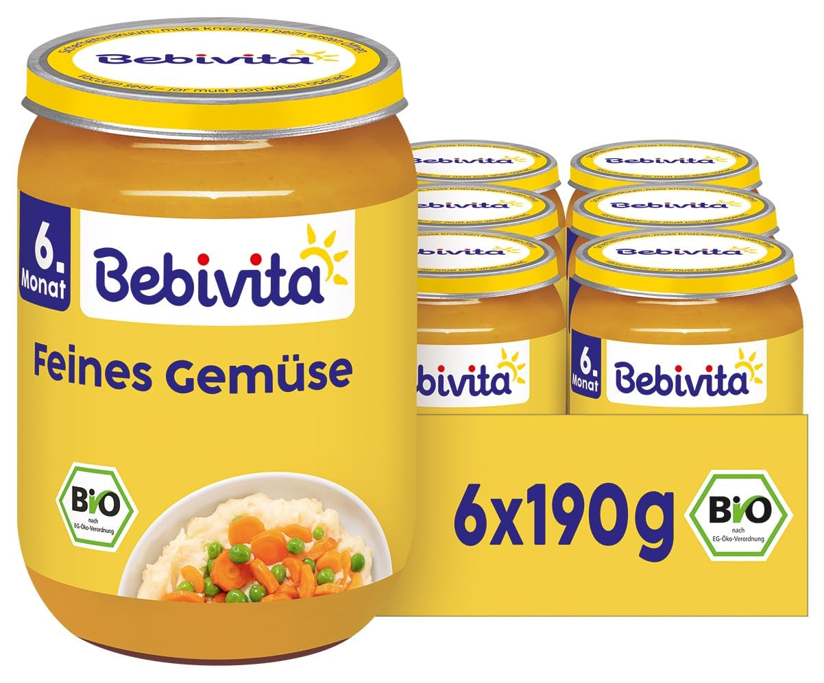 Feines Bio-Gemüse (6 x 190g), ab 6 Monaten, ohne Salzzusatz, das ideale Gemüseglas zum Einstieg in die Beikost