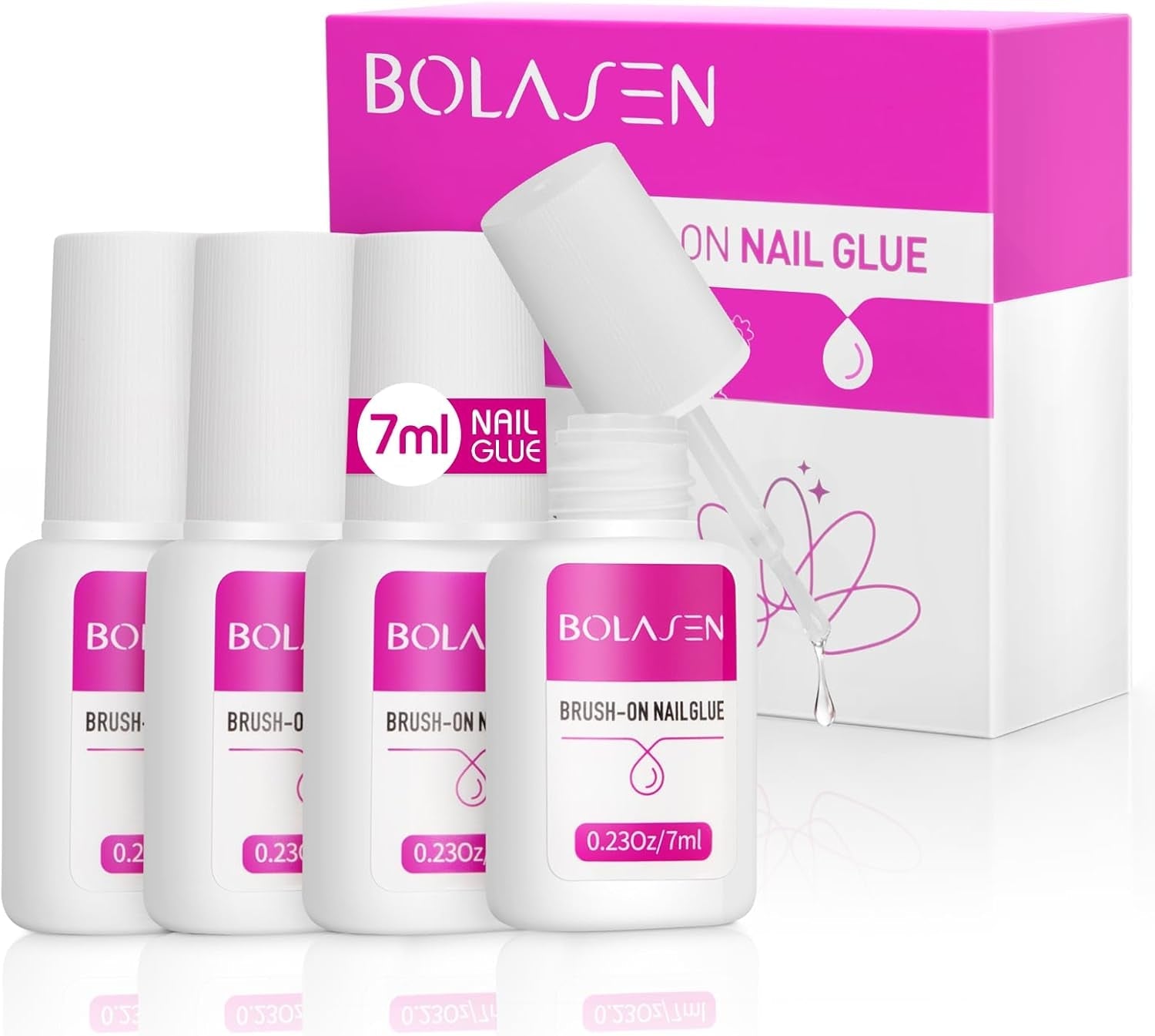 Nagelspitzenkleber, BOLASEN Extra starker Nagelkleber, 4 Stück rissiger Nagelkleber, Nagelkleber, extra starker künstlicher Nagelkleber, Nagelkleber – 4 * 7 ml