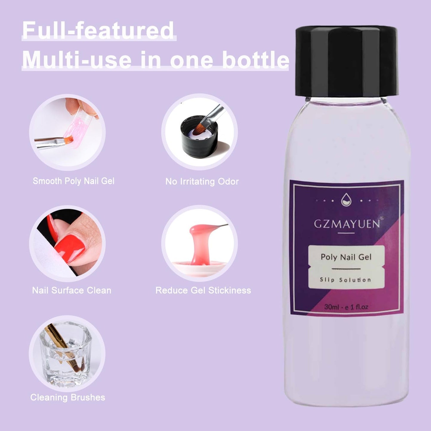 GZMAYUEN Poly-Nagelgleitlösung, 30 ml * 2 Nagelverlängerungsgel, flüssiges Poly-Verlängerungsgel – einfache DIY-Gleitlösung mit Pinsel
