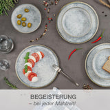 Moritz & Moritz ALHAMBRA Tafelservice für 6 Personen, 18-teilig, hochwertiges Porzellan – modernes blaues Tafelservice – pflegeleichtes Set bestehend aus 6 Speisetellern, 6 Desserttellern und 6 Schüsseln