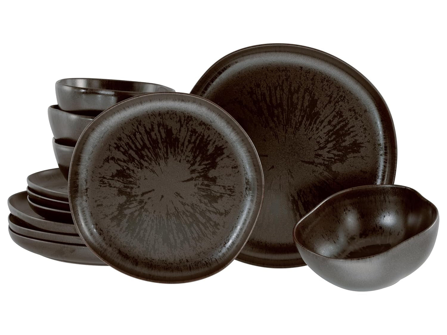 CreaTable, 21249, Natura Organic RUSTY Serie, 12-teiliges Geschirrset für 4 Personen, Tellerset aus Porzellan, spülmaschinen- und mikrowellengeeignet, hergestellt in Europa