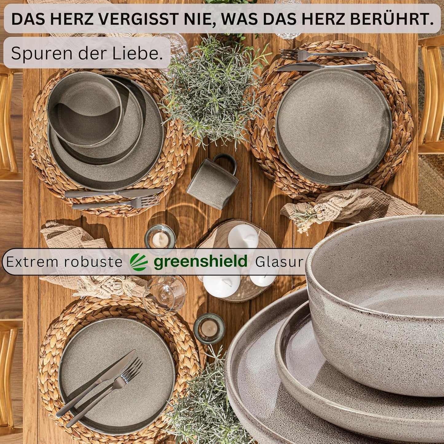 SÄNGER Cairo Clay | 24-teiliges Geschirrset, Steinzeug-Geschirrset für 6 Personen, 6 Teller, 6 Dessertteller, 6 Nudelschalen, 6 Servierschüsseln, graues Geschirrset | DIE VALUE-KOLLEKTION