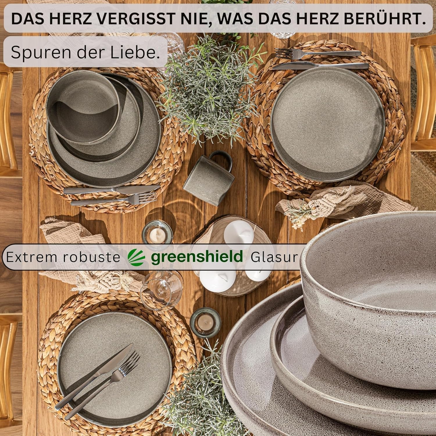 SÄNGER Cairo Clay | 24-teiliges Geschirrset, Steinzeug-Geschirrset für 6 Personen, 6 Teller, 6 Dessertteller, 6 Nudelschalen, 6 Servierschüsseln, graues Geschirrset | DIE VALUE-KOLLEKTION