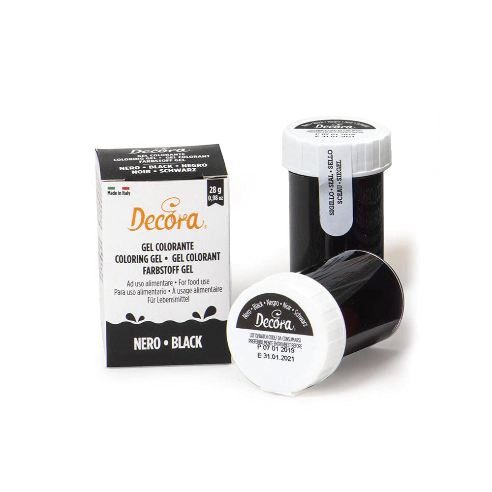 , 9600820 Gel-Lebensmittelfarbe, Gel-Lebensmittelfarbe, ideal für Beschichtungen und Dekorationen, Erzeugt intensive und leuchtende Farben, Hergestellt in Italien, 28 Gramm, schwarze Farbe.