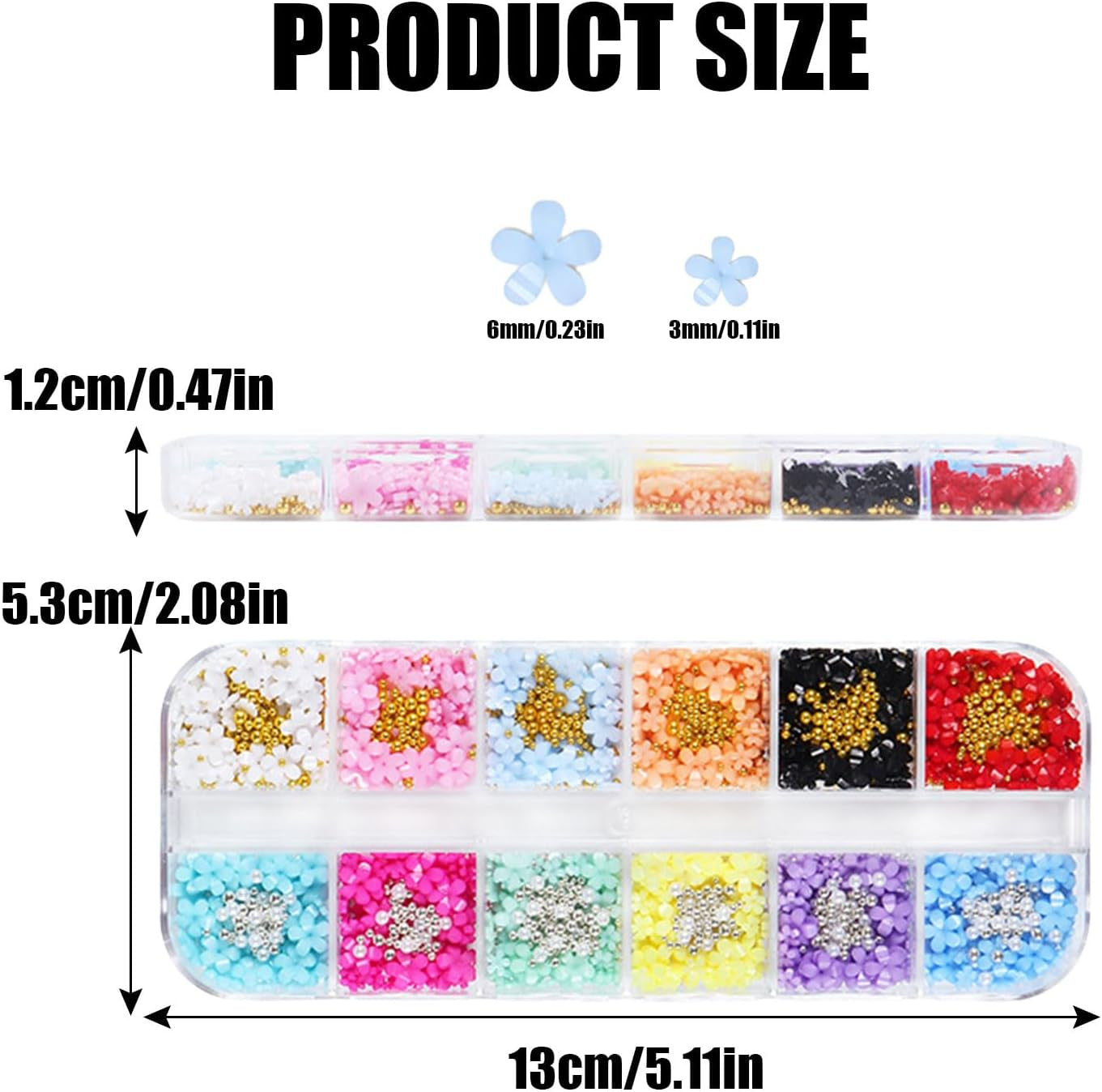 3D-Blumen-Nagel-Charms, 12 Gitter, Acrylharz-Blume und Gold-Silber-Perlen, Nagelsteine, Blumen-Gel-Nägel, Blumen-Nageldekorationen für Frauen und Mädchen, DIY-Maniküre-Zubehör