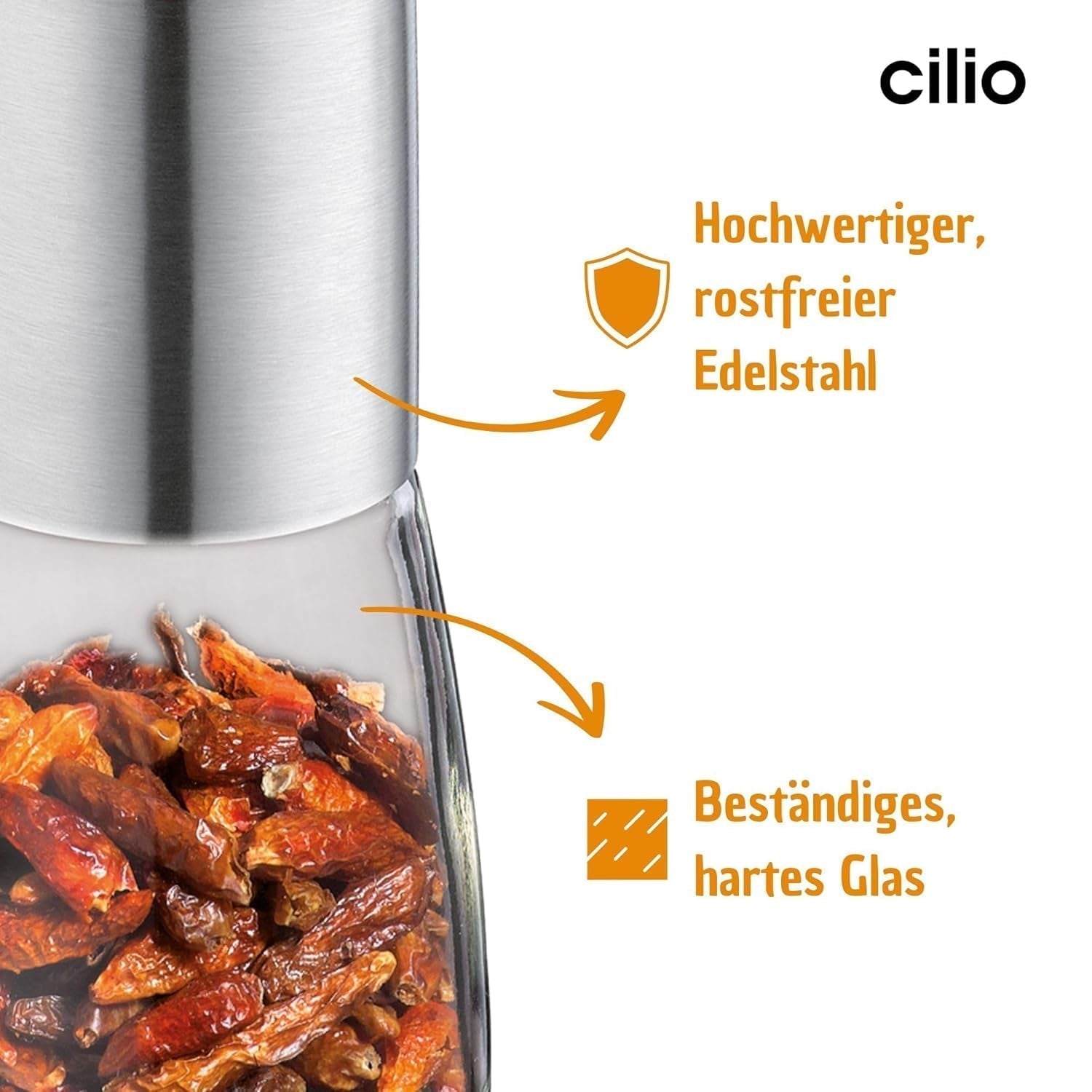 Cilio PICCANTE Peperonimühle, Ø 6,5 cm, H: 14,5 cm, mit Verschlussdeckel Mühlen und Hobel Naty Shop