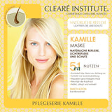 Clearé-Institut | Kamillenmaske | Pflegt, pflegt und entwirrt | Goldener Glanz und Glanz | 97 % natürliche Inhaltsstoffe | Beruhigt die Kopfhaut. Mit Kamillenextrakt | 150 ml Naty Shop Haarmaske