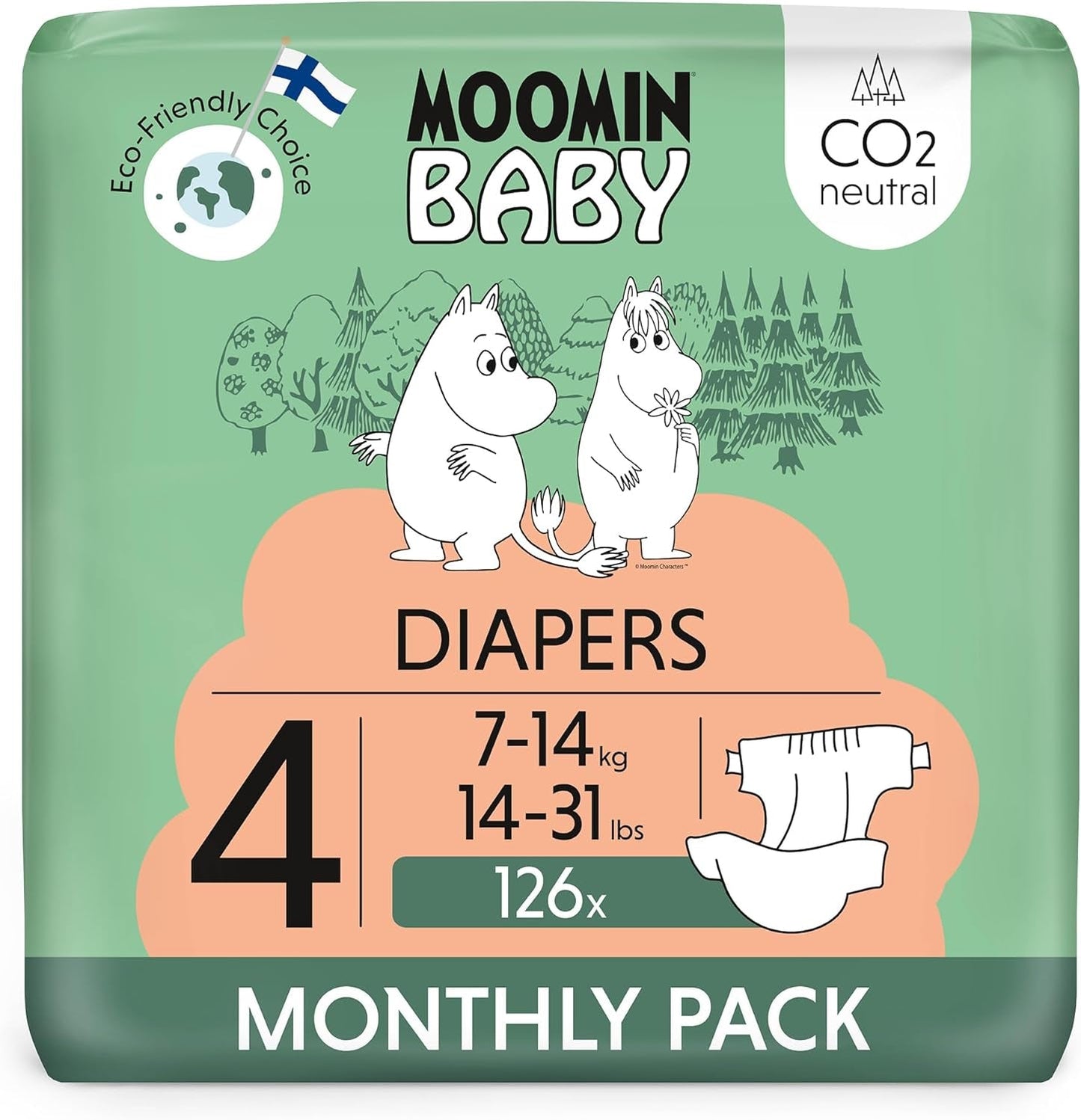 Mumin-Baby-Öko-Windeln, Größe 3, 5–8 kg, 48 Stück, hochwertige weiche Windeln | Weich und hautfreundlich, atmungsaktiv, saugfähig, keine unnötigen Chemikalien |