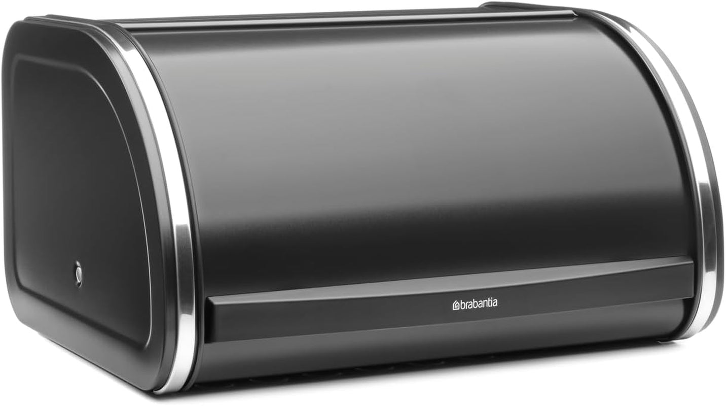 Brabantia Brötchen-Brotbox – Kompakte Aufsatz-Aufbewahrungsbox für Brot, Bagels und Brötchen mit flachem Deckel, robuster Stahl – mittelgroß – mattschwarz. Lebensmittel-Aufbewahrungsboxen Naty Shop