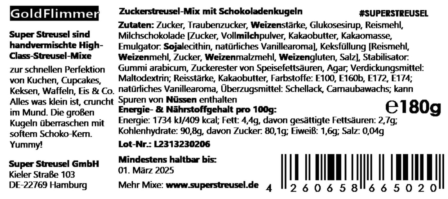 Super Streusel Gold Glimmer, Weihnachtsstreusel, 180 Gramm Streusel Naty Shop