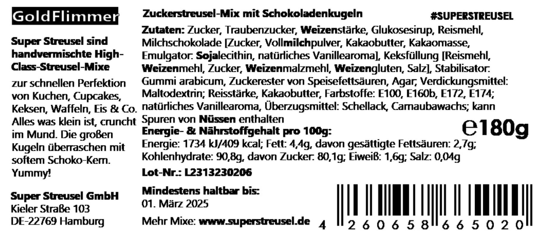 Super Streusel Gold Glimmer, Weihnachtsstreusel, 180 Gramm Streusel Naty Shop