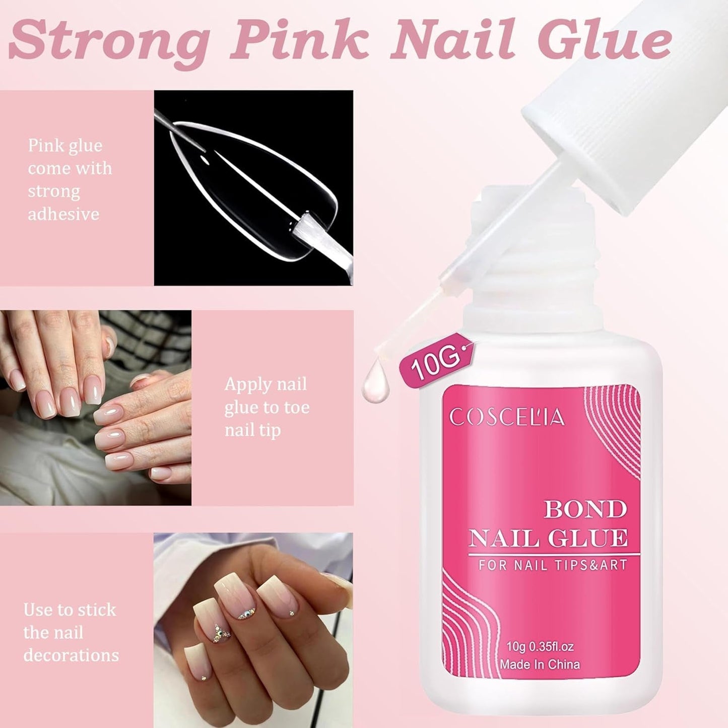 Künstliche Nägel-Set – 240-teilig, zum Aufkleben, französische Kunstnägel – rosa-weißes Farbverlaufsdesign, künstliche Nägel, vollständige Abdeckung, weiches Gel, natürlich und angenehm zu tragen (Rosa Mandel)