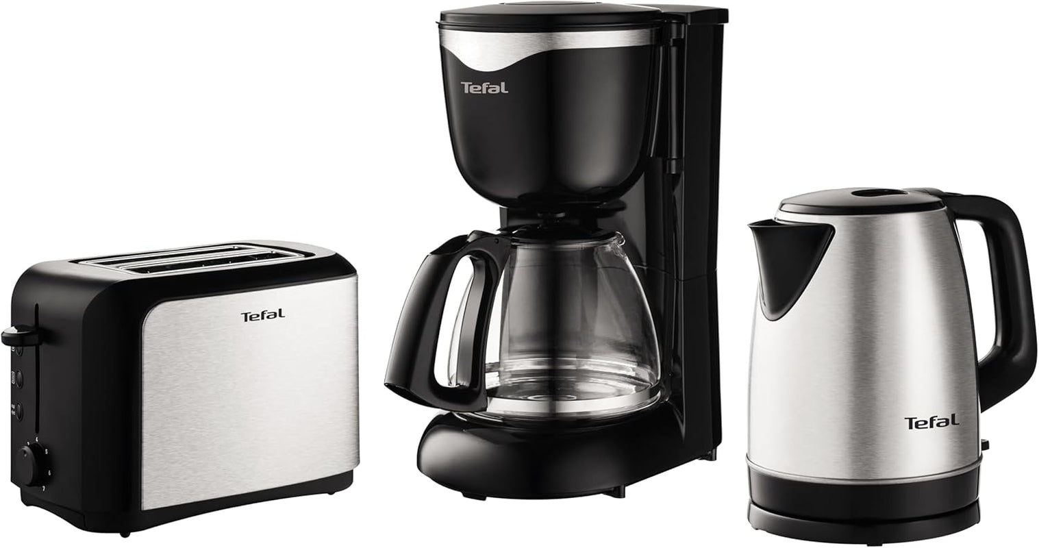 Tefal CM3408 Mini-Kaffeemaschine aus Glas (600 W, 6 Tassen) schwarz/Edelstahl, CM340811