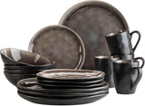 MÄSER 934073 Serie Niara Organic Modernes 4-Personen-Geschirrset im aufregenden Vintage-Look, 16-teiliges Kombiservice mit spezieller schwarzer und brauner Glasurkombination, Steingut