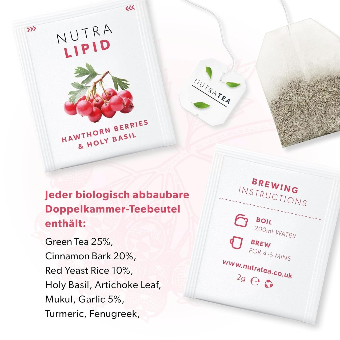 Nutra Tea NUTRALIPID, blutzuckerausgleichender Tee. Hilft, den Blutzuckerspiegel aufrechtzuerhalten, Schlankheitstee verbessert den Stoffwechsel und kann den Appetit unterdrücken, 20 wiederverwendbare Teebeutel