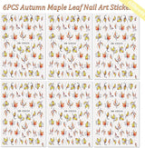 6 Blatt Herbst Nagelsticker,Ahornblatt Selbstklebend Nagelaufkleber,Herbst Nail Sticker,Nageldesign Zubehör,Nail Art Sticker,Selbstklebende Deko Für Nägel