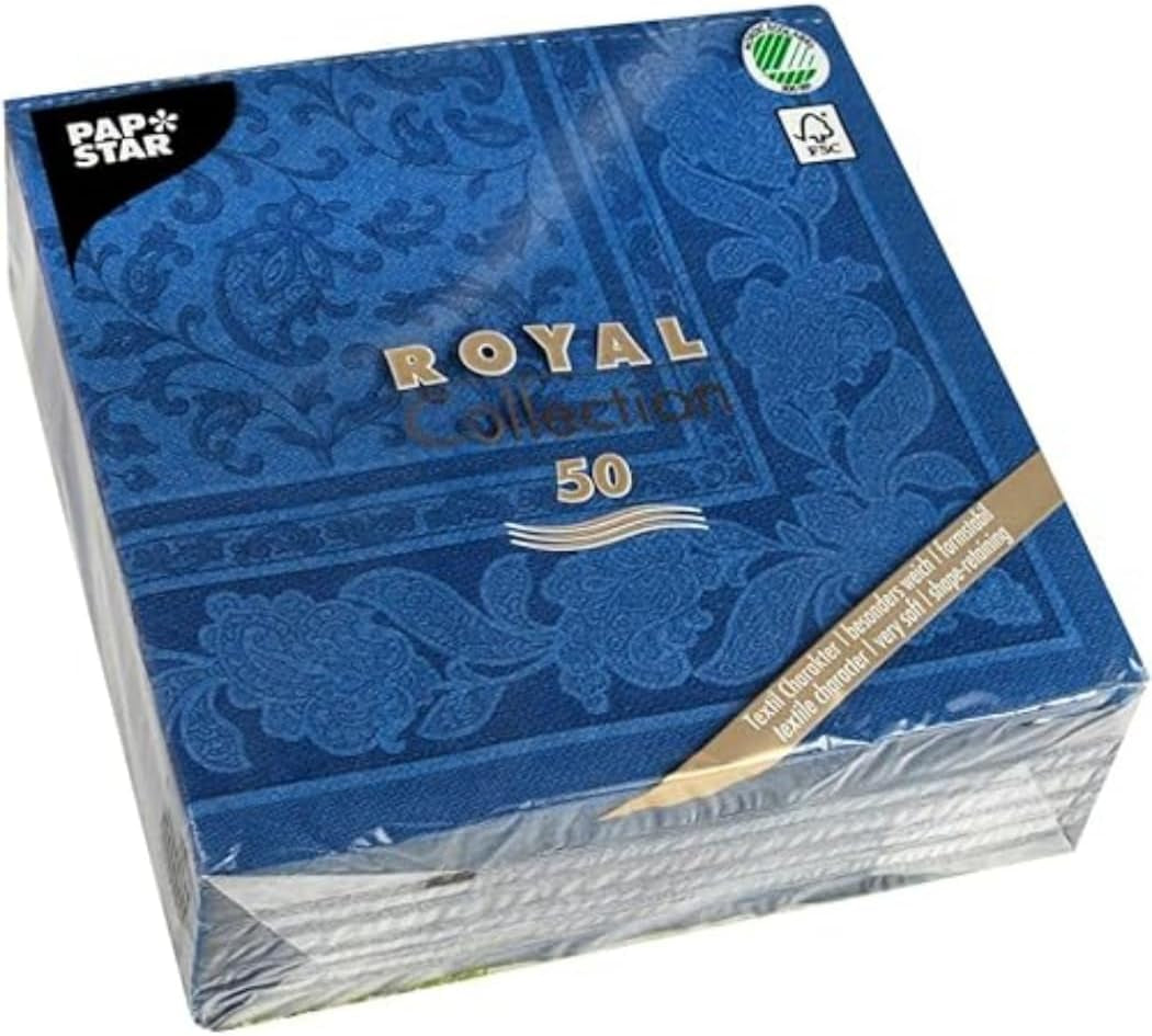 50 Servietten „ROYAL Collection“ 1/4 Falz 40 cm x 40 cm dunkelblau „Ornaments“