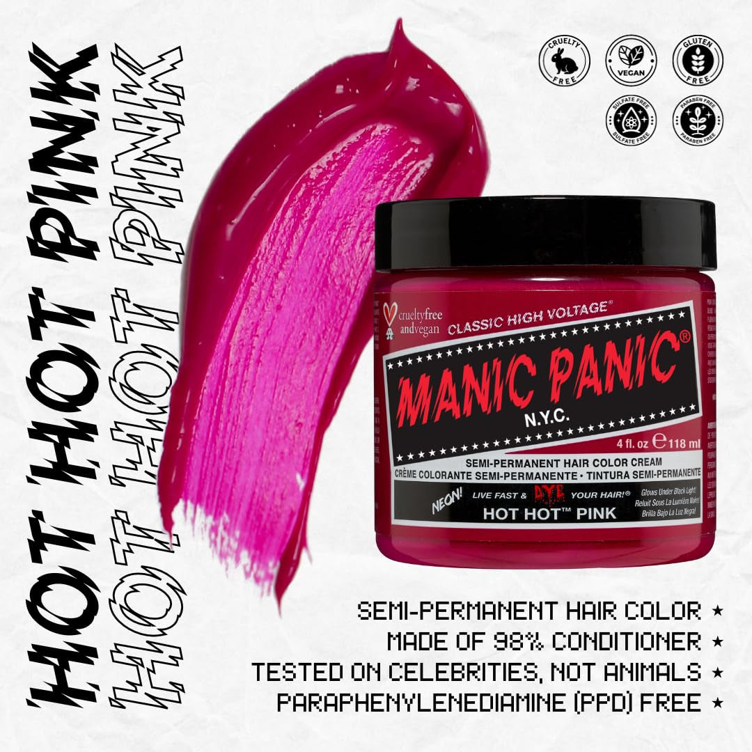 Manic Panic Hot Hot Pink Classic Cream Vegano Cruelty Free Semi Permanent Haarfärbemittel 118 ml Naty Shop Haarfärbemittel