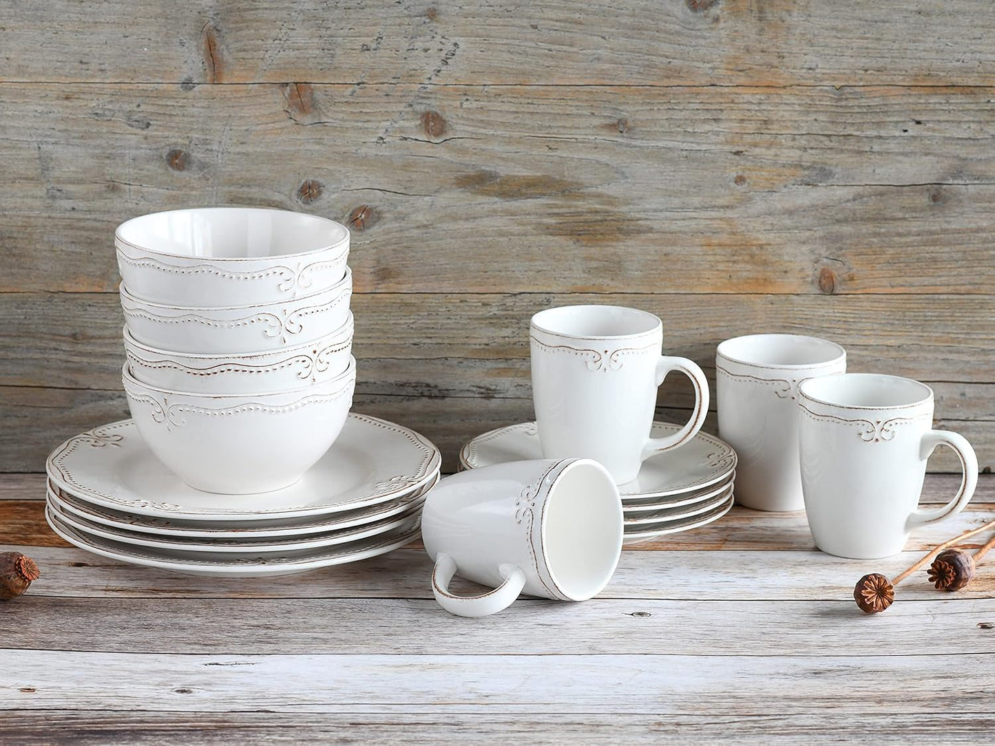 CreaTable, 23601, Serie Romantic Vintage, 16-teiliges Tafelservice für 4 Personen, Kombiservice aus Porzellan, spülmaschinen- und mikrowellengeeignet, hochwertige Herstellung