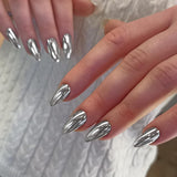 Selbstklebende Chromnägel – mittlerer mandelbrauner Glitzer, zum Aufkleben auf die Nägel, glitzernde künstliche Nägel, zum Aufkleben auf künstliche Nägel, glasierte Acrylnägel für Frauen, 24 Stück