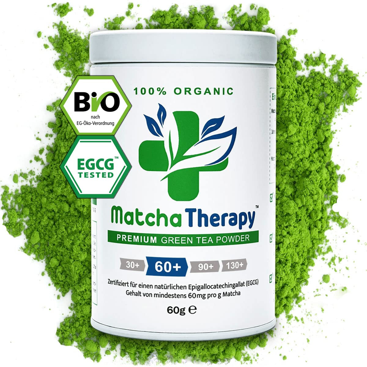 Matcha-Therapie 30+ | Bio-Matcha-Teepulver | 60 g | Mit einem nachgewiesenen Gehalt von mindestens 30 mg/g Catechin EGCG | Unterstützt das Immunsystem und das Energieniveau | Zeremonielle Qualität | Grüner Tee aus Japan
