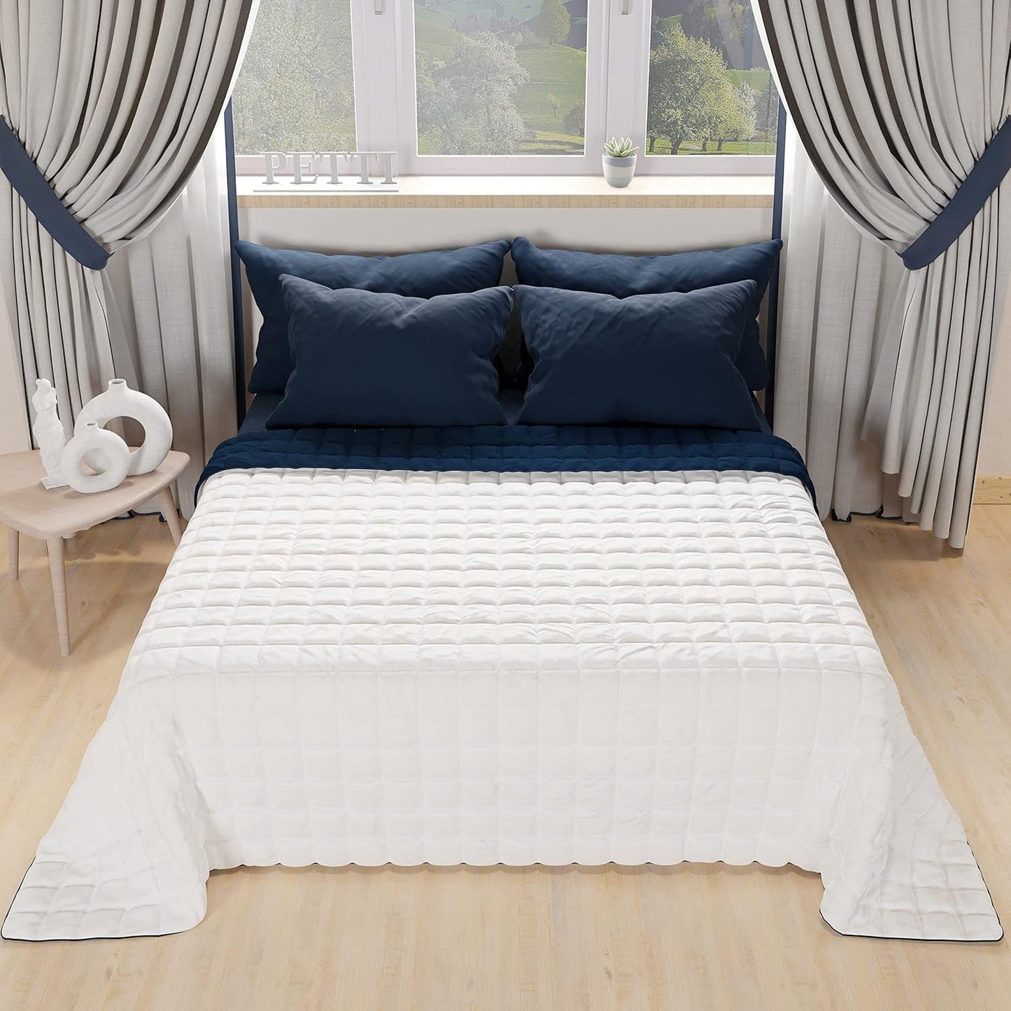 PETTI Artigiani Italiani – Einzelbettdecke, doppelseitige Steppdecke, Frühlingsdecke, Mitternachtsblau, Weiß, 100 % Made in Italy. Bettdecken und Steppdecken Naty Shop