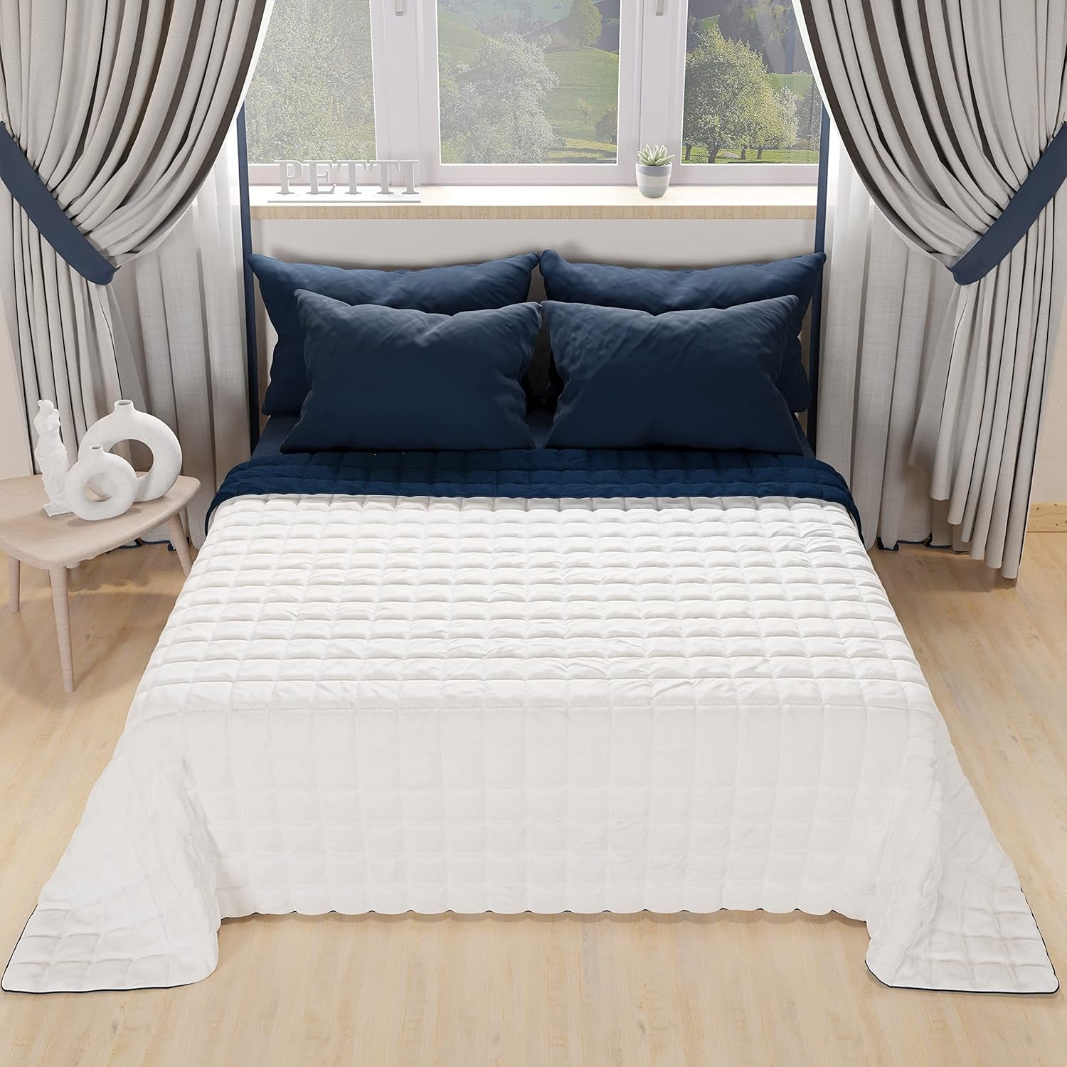 PETTI Artigiani Italiani – Einzelbettdecke, doppelseitige Steppdecke, Frühlingsdecke, Mitternachtsblau, Weiß, 100 % Made in Italy. Bettdecken und Steppdecken Naty Shop