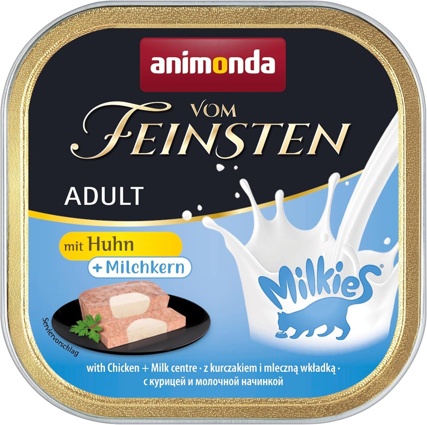 animonda Vom Feinsten Adult Cat Food, Nassfutter für ausgewachsene Katzen, mit Huhn + Milchkern, 6 x 100 g